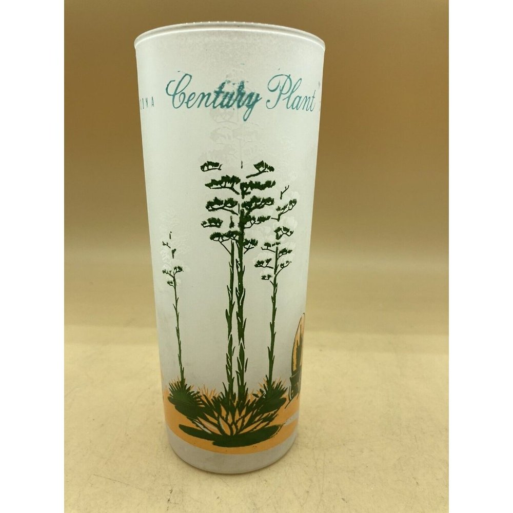 Vintage Blakely Oil & Gas Frosted Arizona Century Plant Cactus Glass 16 oz #1